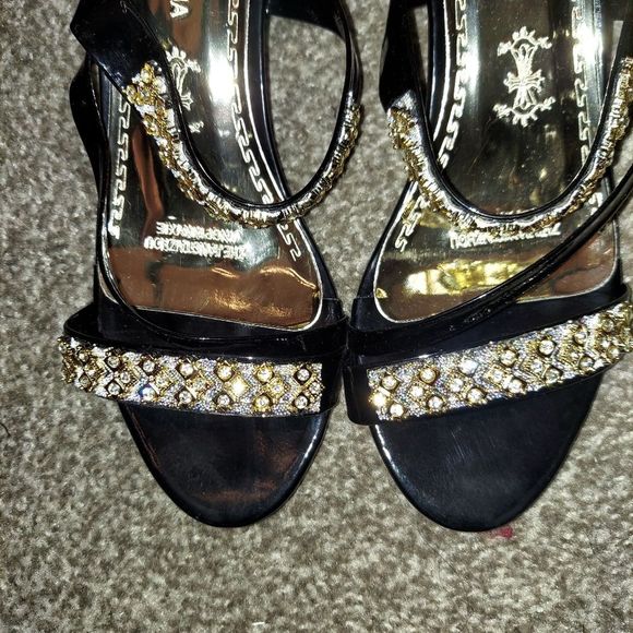 Rhinestone Decor Chunky Heeled Slide Sandals - Picture 3 of 13